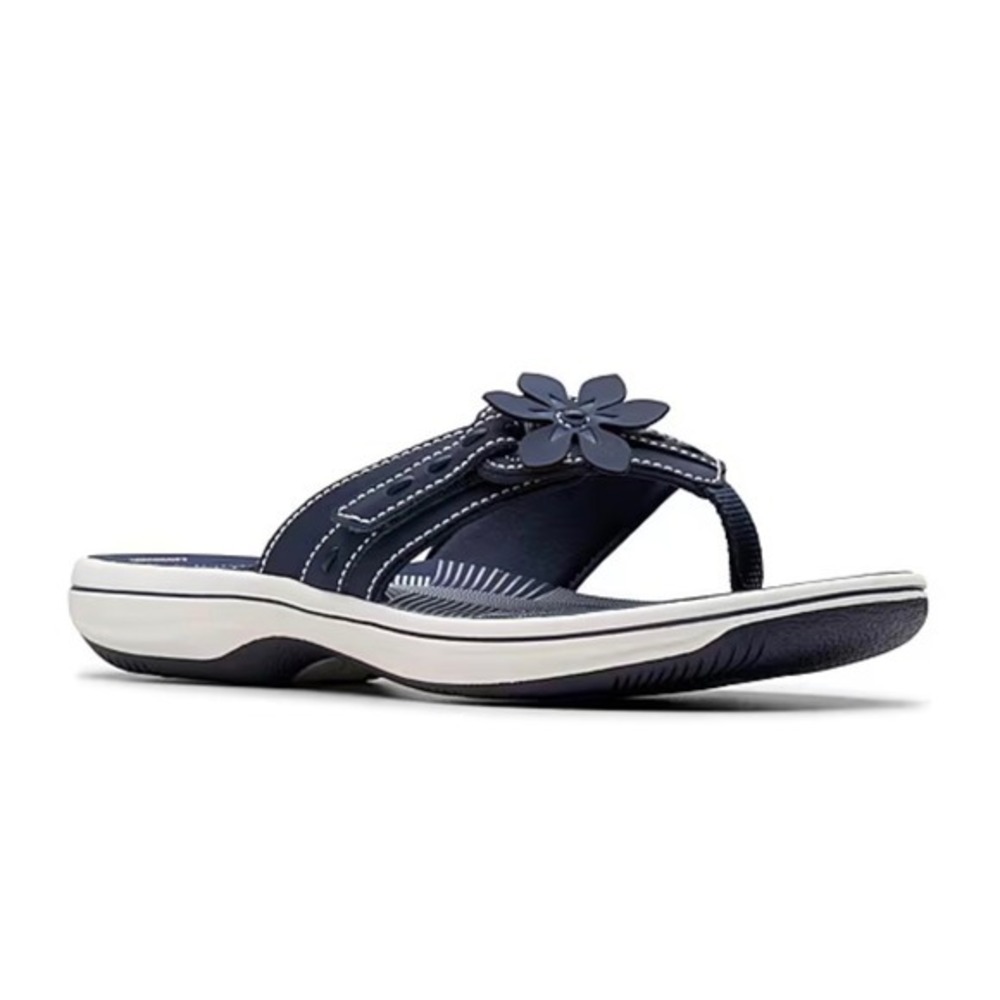 Clarks Cloudsteppers Arla Glitz Navy Blue Floral Flip Flop Sandals Womens 9